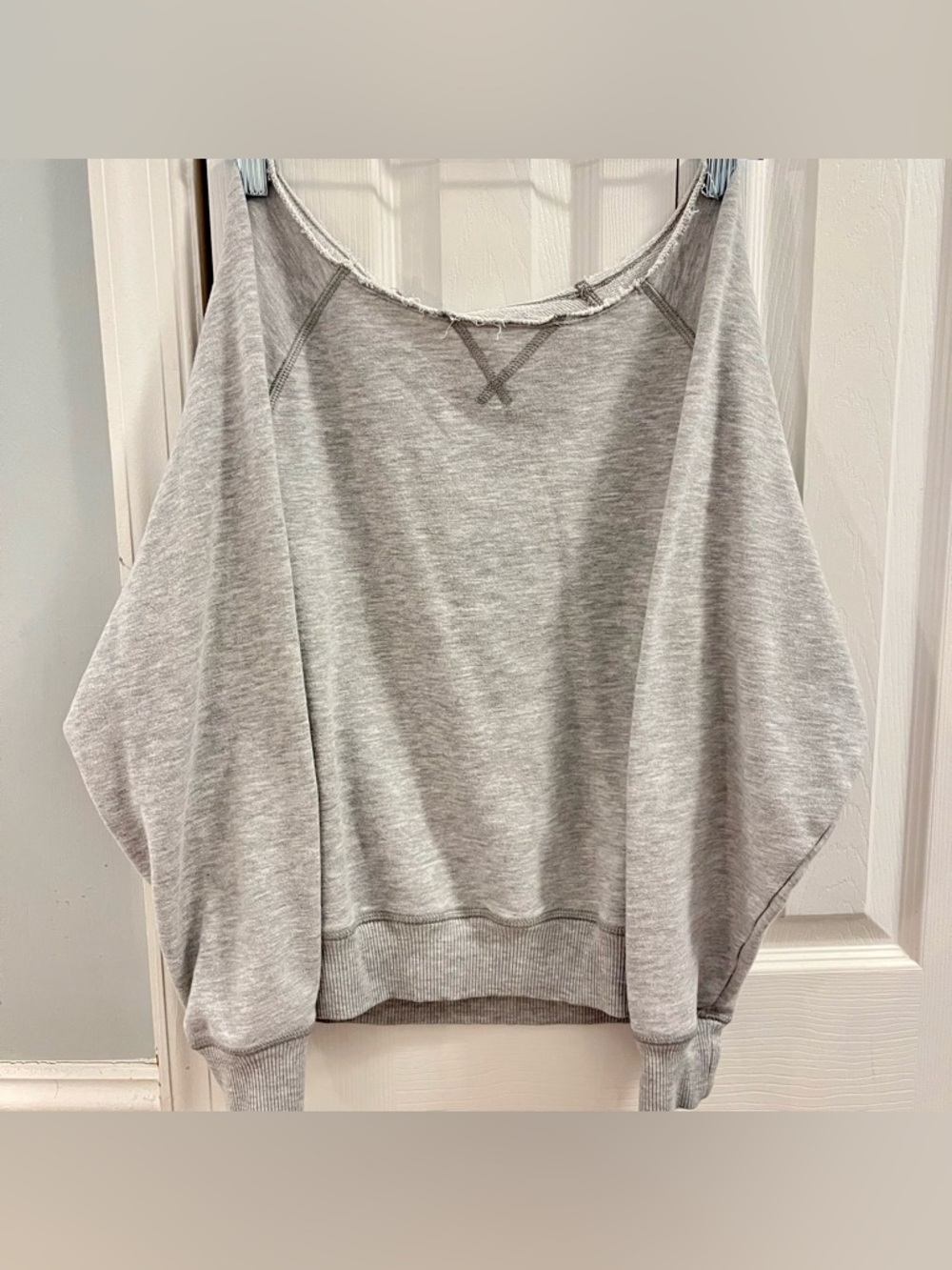 American Eagle Light Gray Off-Shoulder Sweatshirt